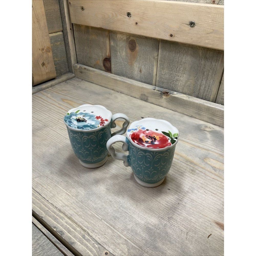 The Pioneer Woman Floral Blue and Red Mugs